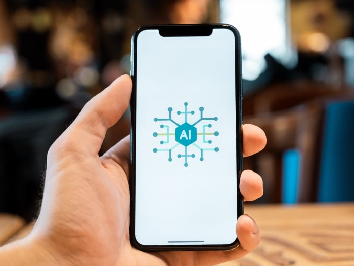 smartphone con logo AI